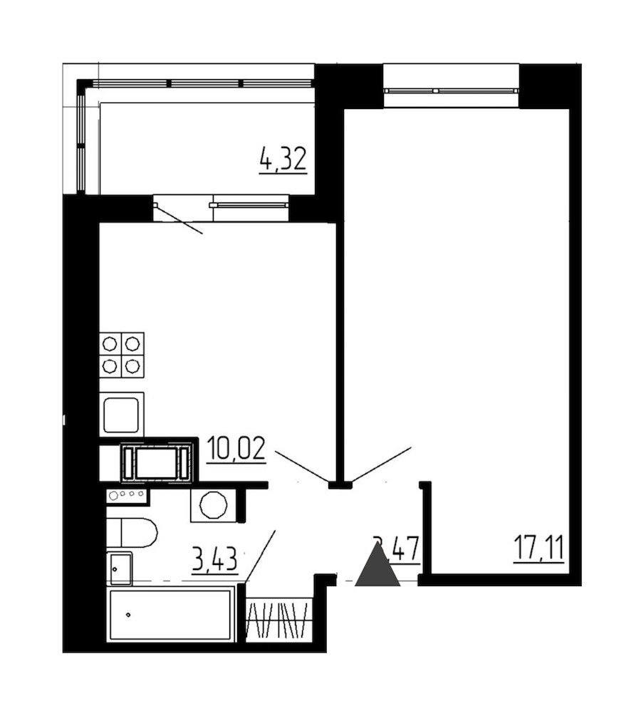 Однокомнатная квартира в : площадь 33.4 м2 , этаж: 2 - 9 – купить в Санкт-Петербурге